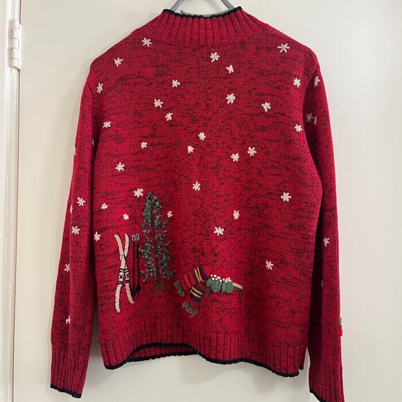 Coldwater Creek 3D Christmas Knit Cardigan Sweater Sz M Embroideted Cottage Red. - Picture 2 of 10